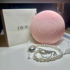 Dior Pink Blush Silicone Jelly Cosmetic Pouch Upscaled with Pearl Chain NWB GWP